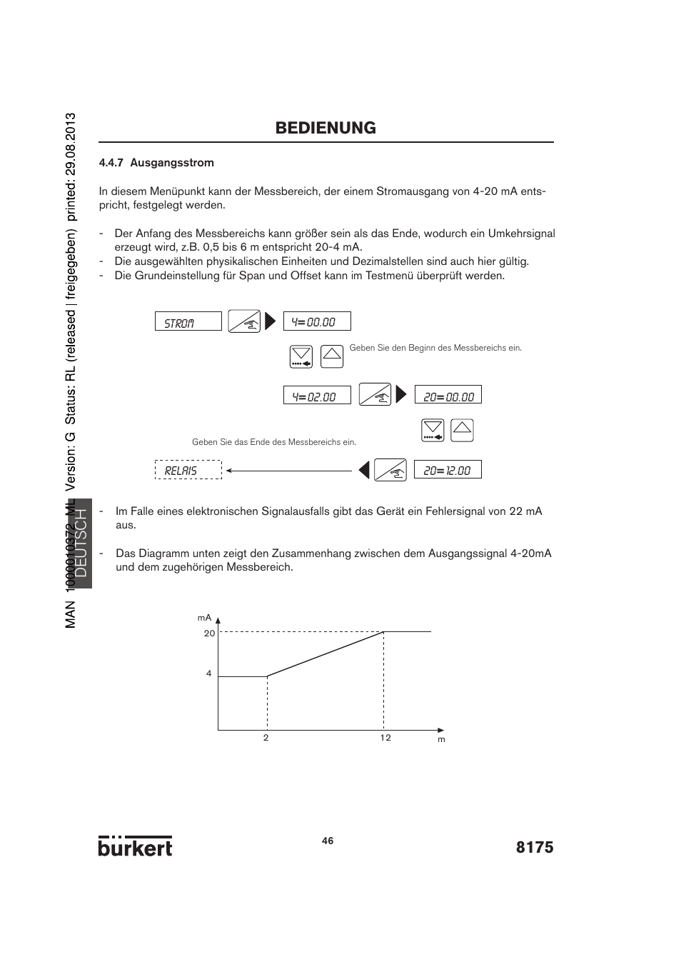 8175 bedienung, De ut sch | Burkert Type 8175 User Manual | Page 46 / 204