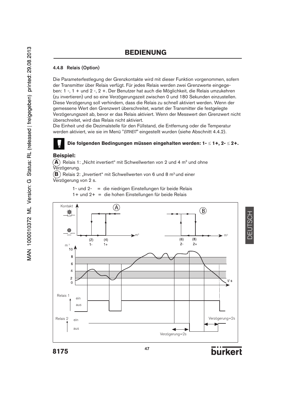 Bedienung, De ut sch | Burkert Type 8175 User Manual | Page 47 / 204