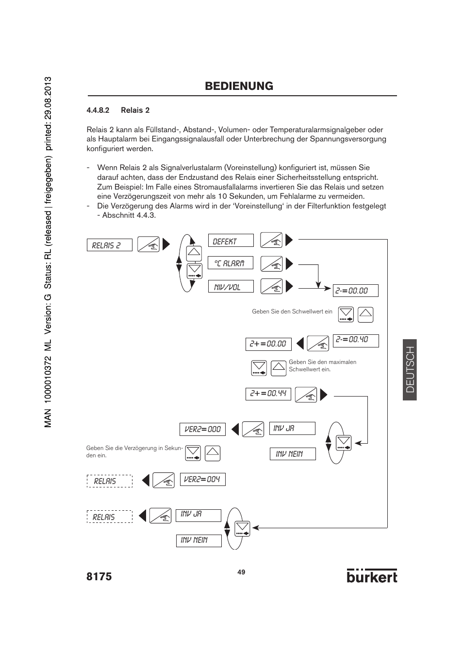 Bedienung, De ut sch | Burkert Type 8175 User Manual | Page 49 / 204