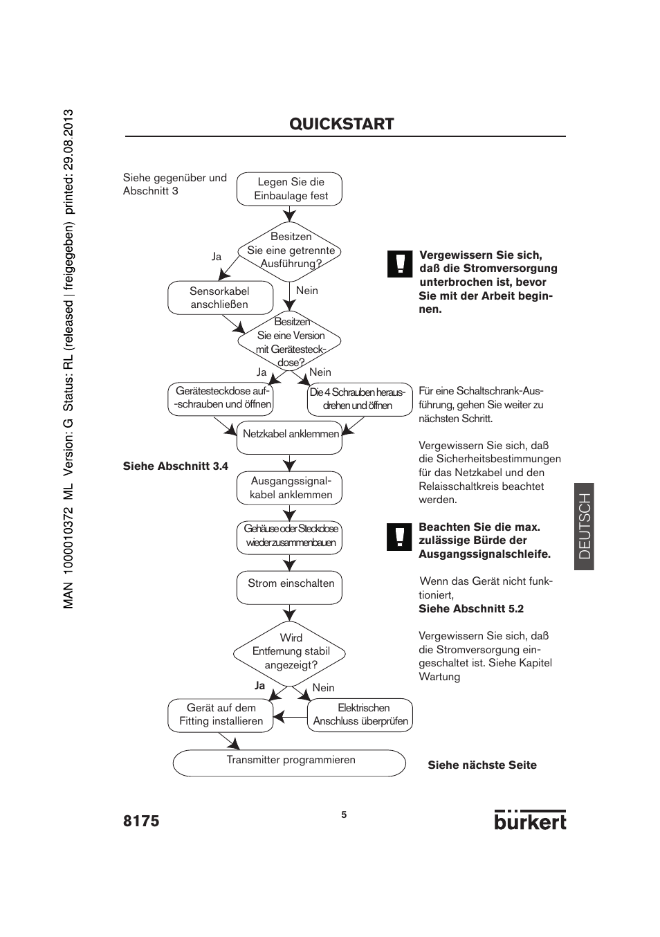 Quickstart, De ut sch | Burkert Type 8175 User Manual | Page 5 / 204