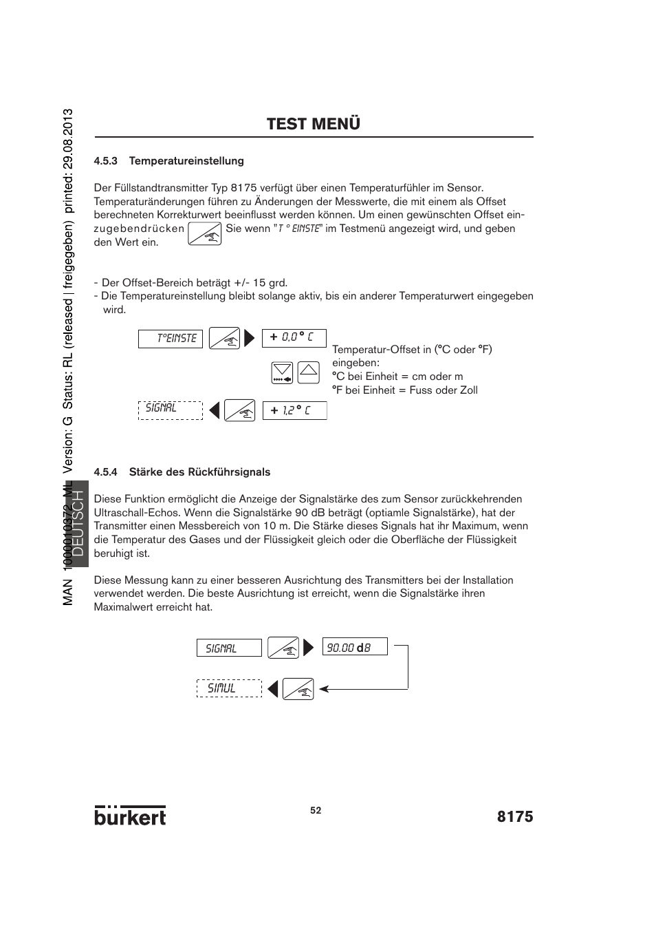 8175 test menü, De ut sch | Burkert Type 8175 User Manual | Page 52 / 204