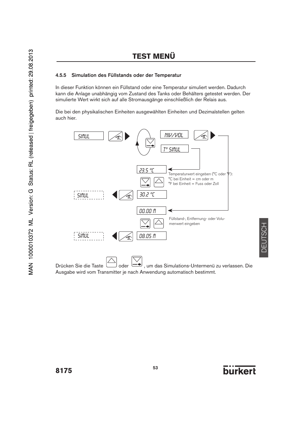 Test menü, De ut sch | Burkert Type 8175 User Manual | Page 53 / 204