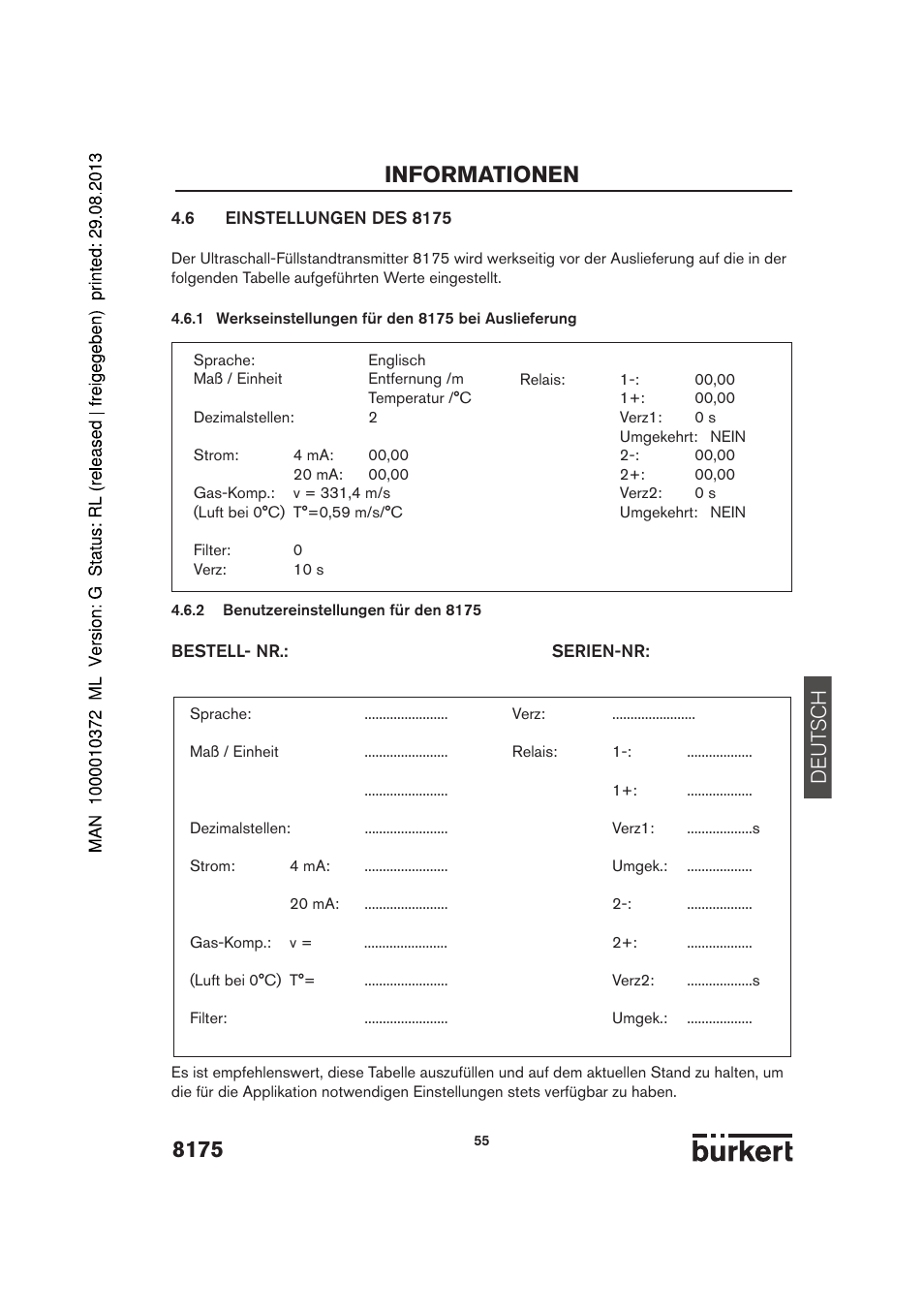 Informationen, De ut sch | Burkert Type 8175 User Manual | Page 55 / 204