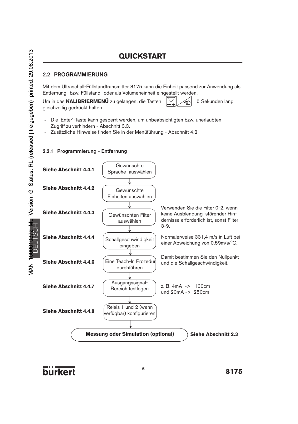 8175 quickstart, De ut sch | Burkert Type 8175 User Manual | Page 6 / 204