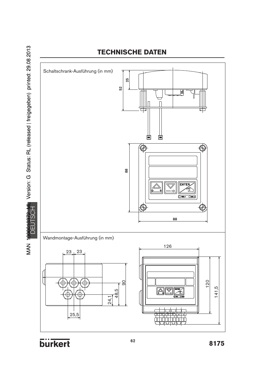 8175 technische daten, De ut sch | Burkert Type 8175 User Manual | Page 62 / 204