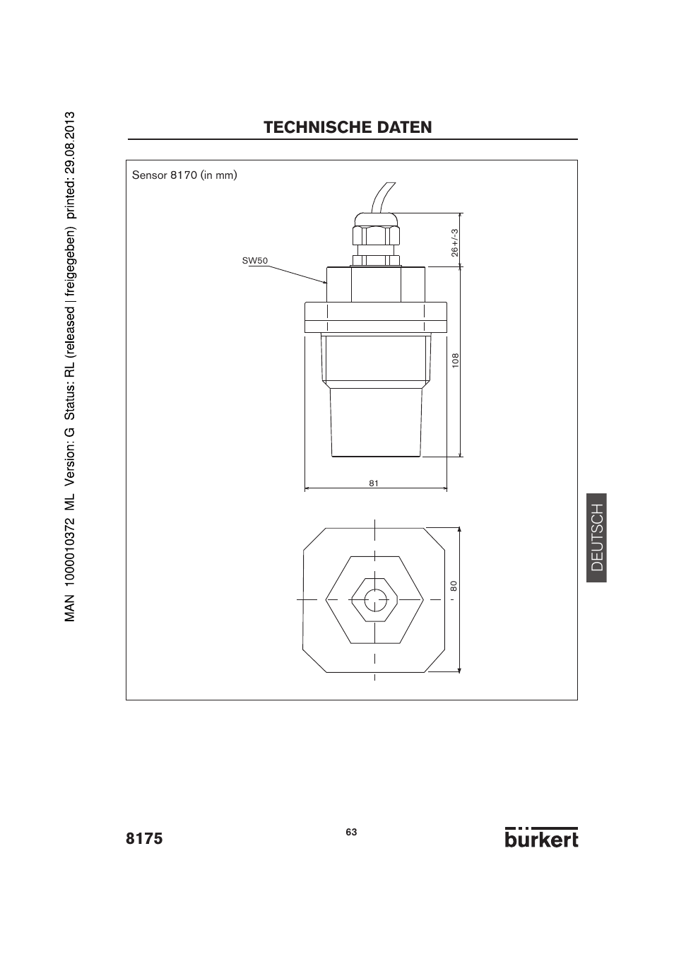 Technische daten, De ut sch | Burkert Type 8175 User Manual | Page 63 / 204