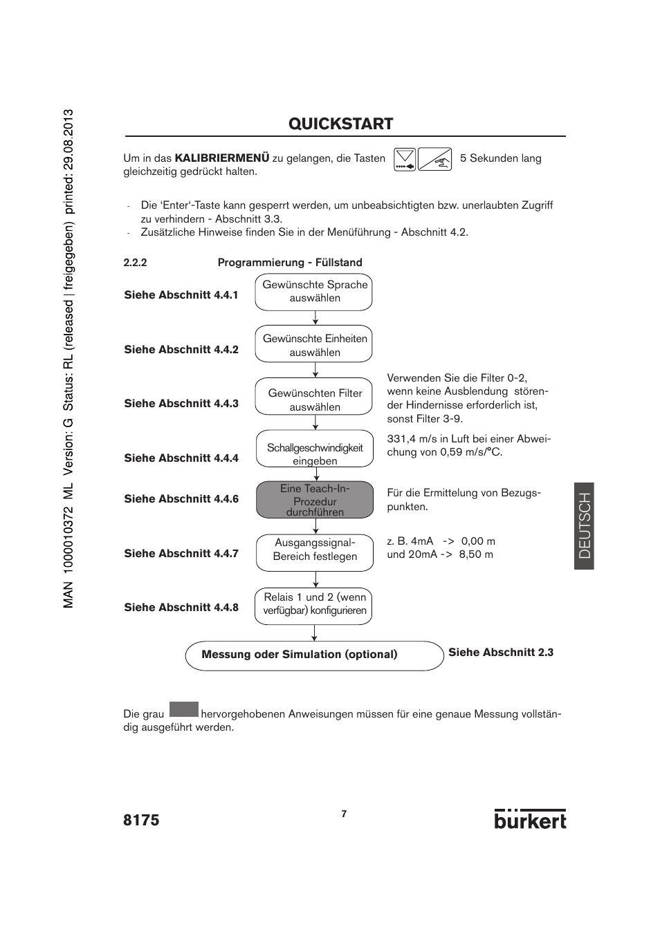 Quickstart, De ut sch | Burkert Type 8175 User Manual | Page 7 / 204