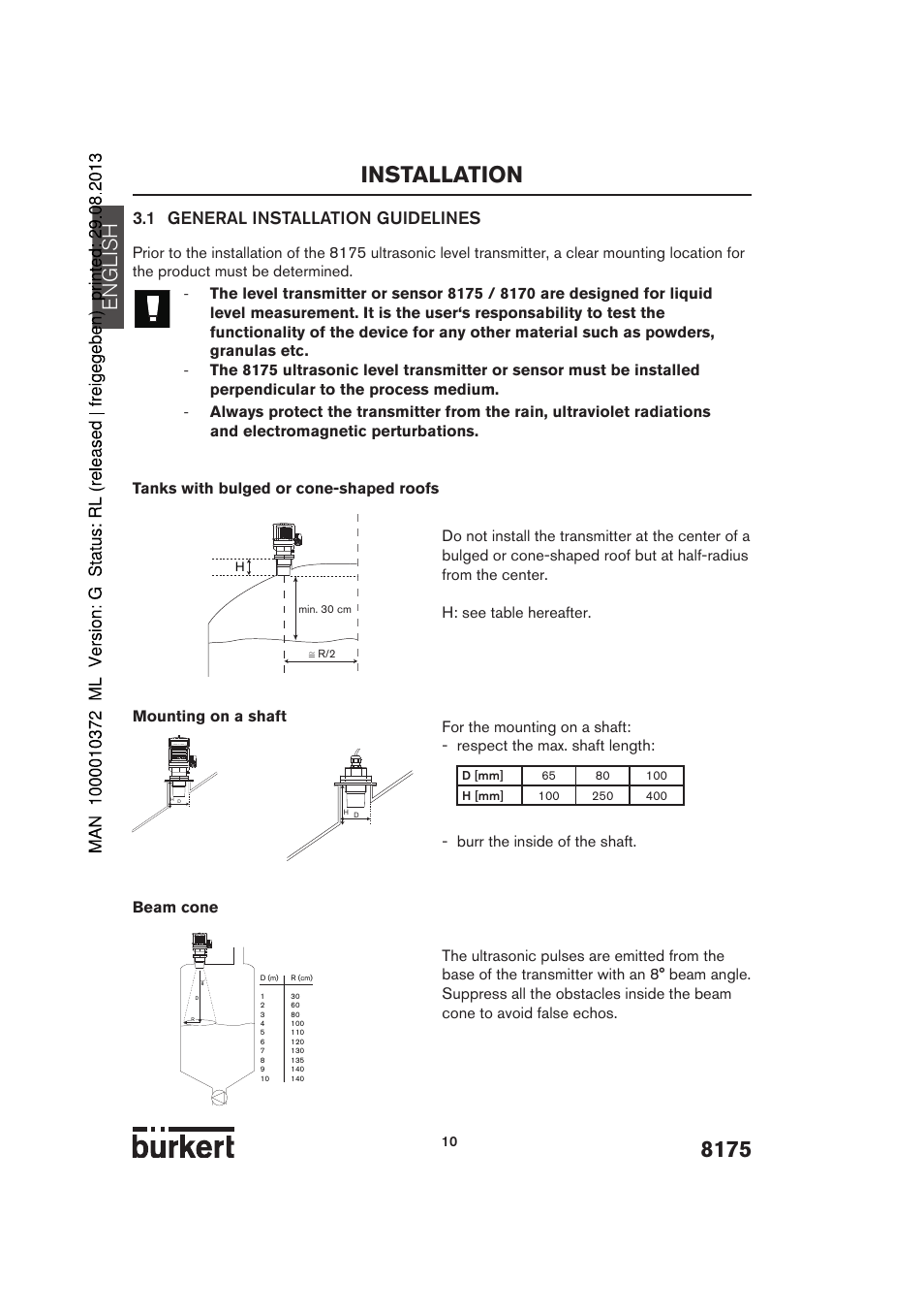 Installation, English, 1 general installation guidelines | Burkert Type 8175 User Manual | Page 78 / 204