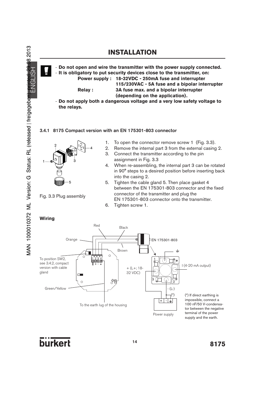 Installation, English | Burkert Type 8175 User Manual | Page 82 / 204