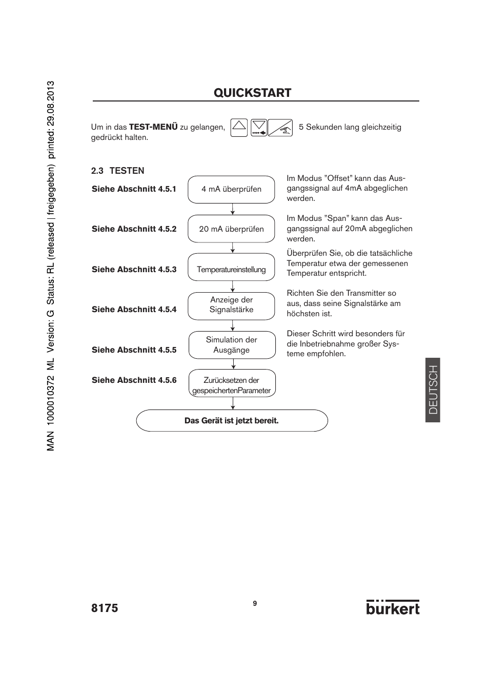 Quickstart, De ut sch | Burkert Type 8175 User Manual | Page 9 / 204