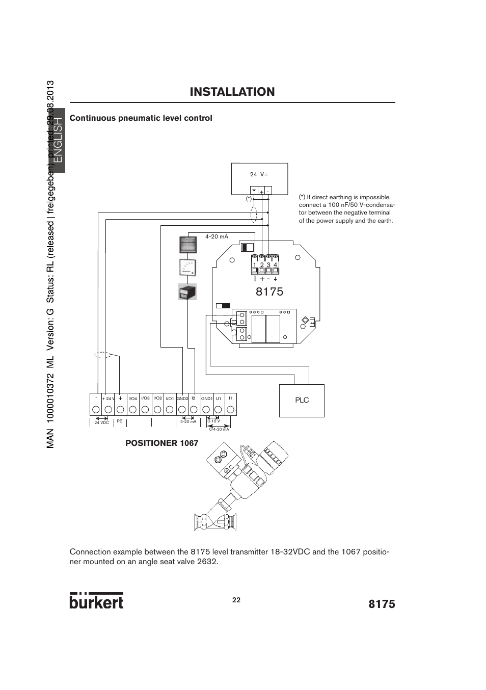 Installation 8175, English, Positioner 1067 | Burkert Type 8175 User Manual | Page 90 / 204