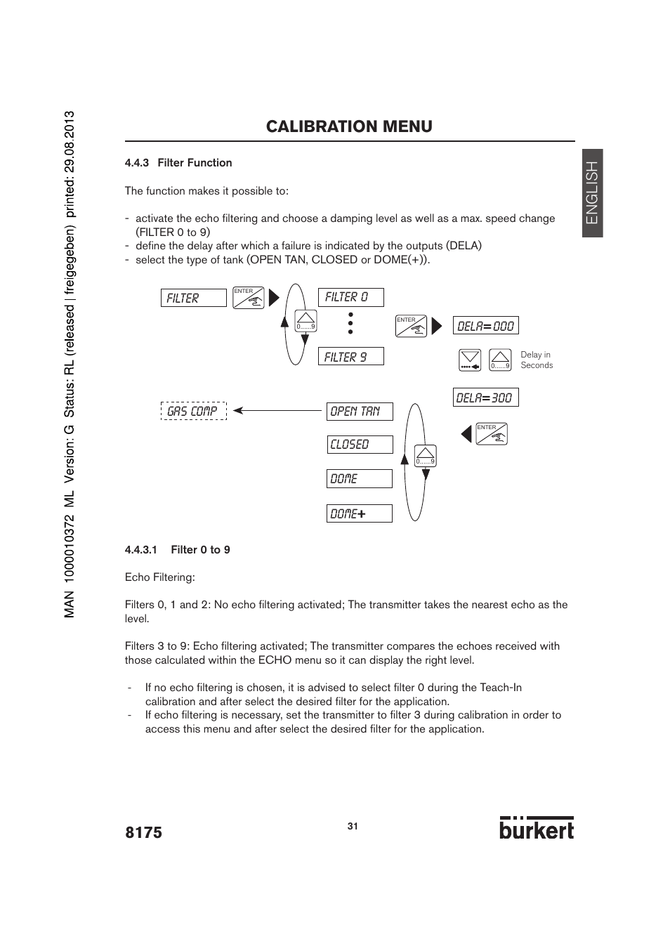 Calibration menu, English | Burkert Type 8175 User Manual | Page 99 / 204