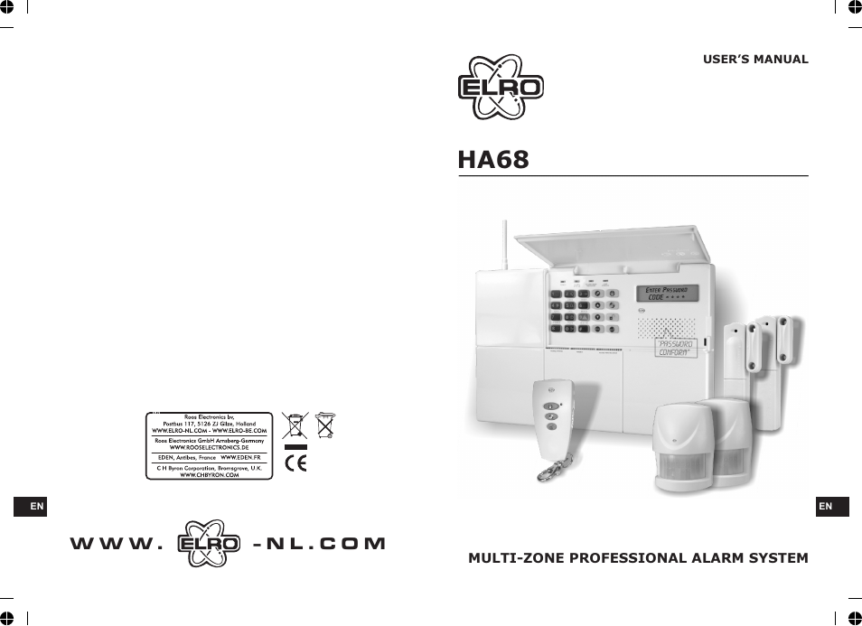 ELRO HA68S Multi-zone professional alarm system USERS MANUAL User Manual | 34 pages