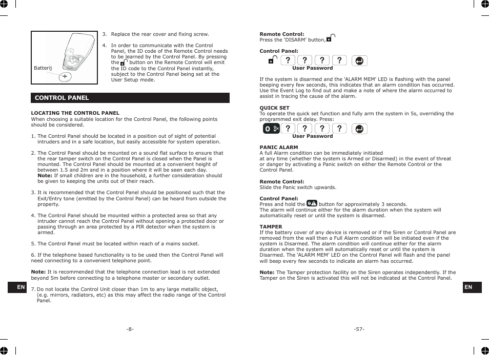 ELRO HA68S Multi-zone professional alarm system USERS MANUAL User Manual | Page 10 / 34