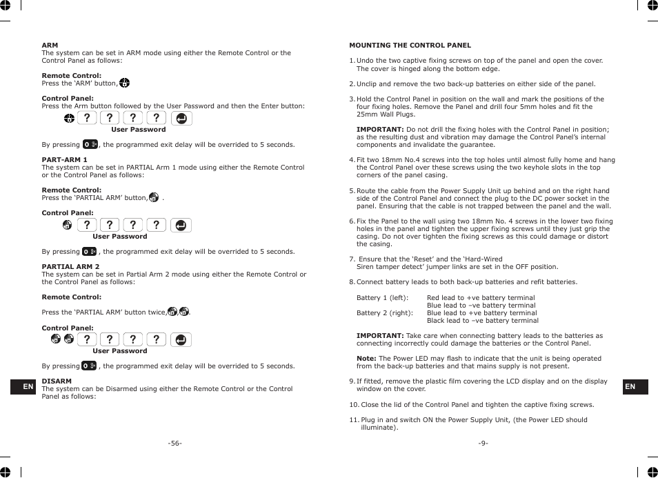 ELRO HA68S Multi-zone professional alarm system USERS MANUAL User Manual | Page 11 / 34