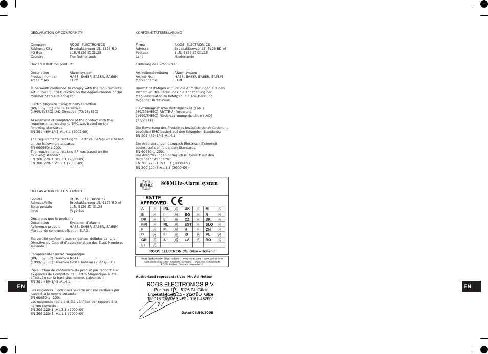 Binnenzijde | ELRO HA68S Multi-zone professional alarm system USERS MANUAL User Manual | Page 2 / 34