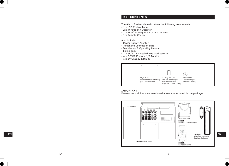 ELRO HA68S Multi-zone professional alarm system USERS MANUAL User Manual | Page 3 / 34