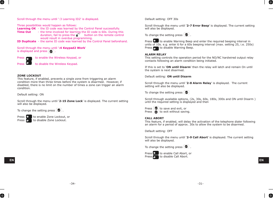 ELRO HA68S Multi-zone professional alarm system USERS MANUAL User Manual | Page 33 / 34