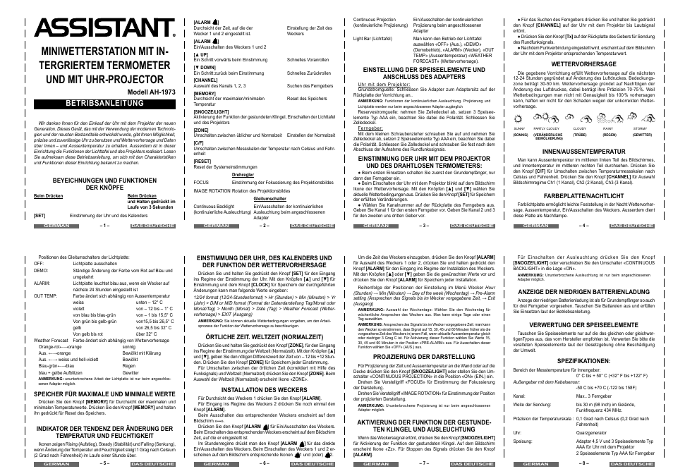 Betribsanleitung, Modell ah-1973 | ASSISTANT AH-1973 User Manual | Page 3 / 4