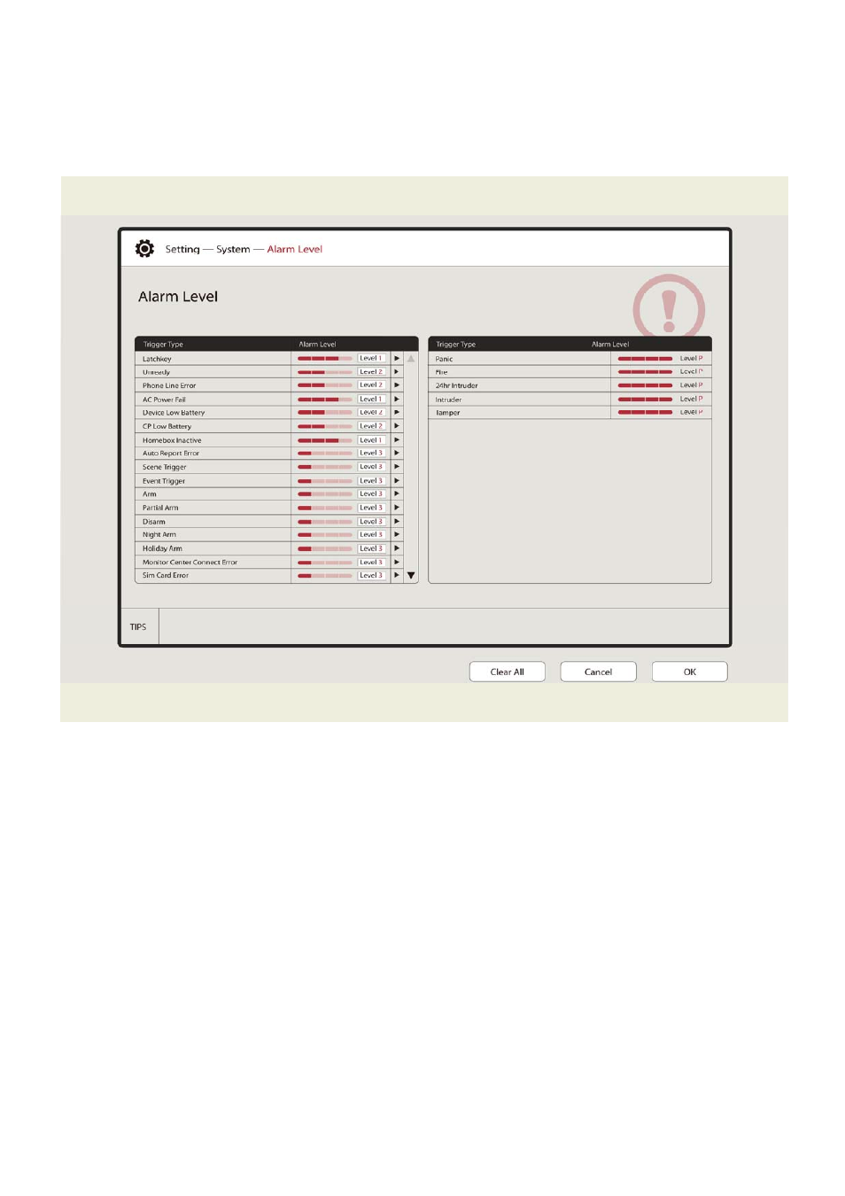 Alarm level | ELRO HIS20S Security & home automation system EXPANDED USERS MANUAL User Manual | Page 58 / 62