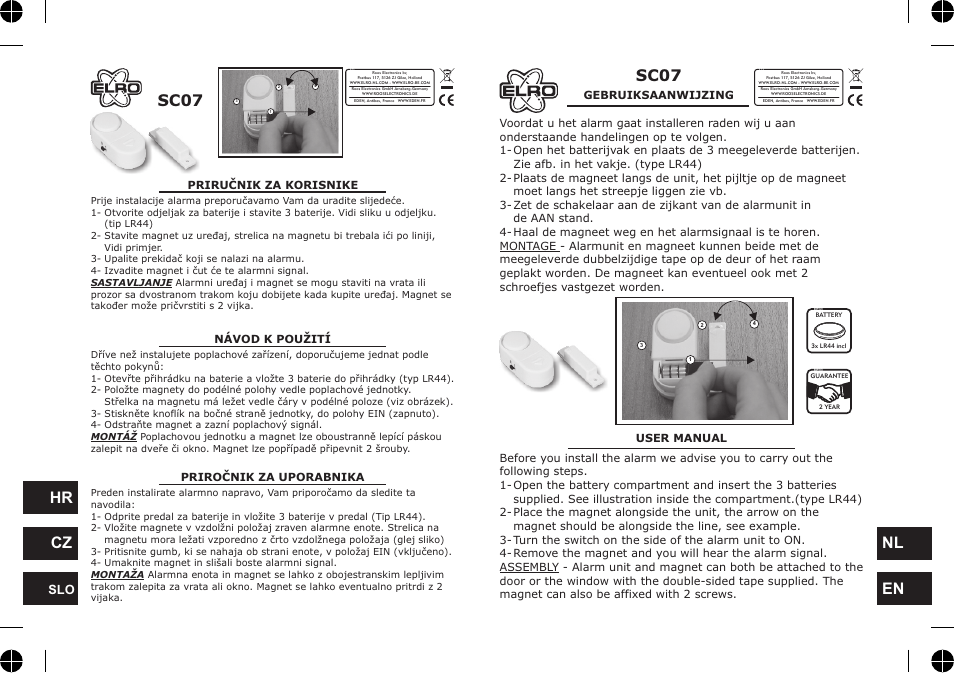 ELRO SC07_3 Mini alarm User Manual | 2 pages