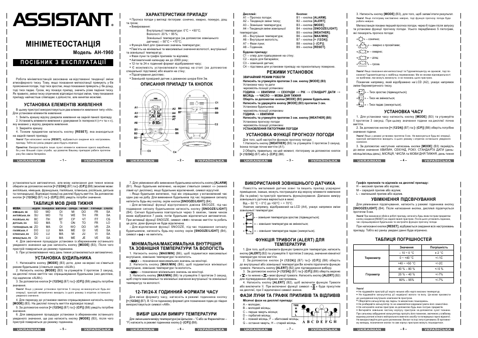 Мініметеостанція, Модель ah-1960 | ASSISTANT AH-1960 User Manual | Page 4 / 4
