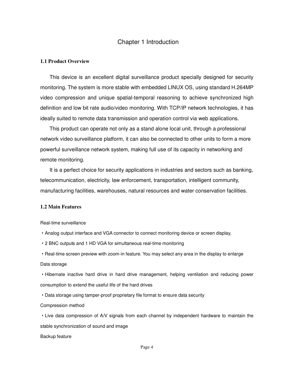 Chapter 1 introduction | ELRO FA420DVR 4-ch digital recorder + 500 gb hard disc USERS MANUAL User Manual | Page 4 / 73