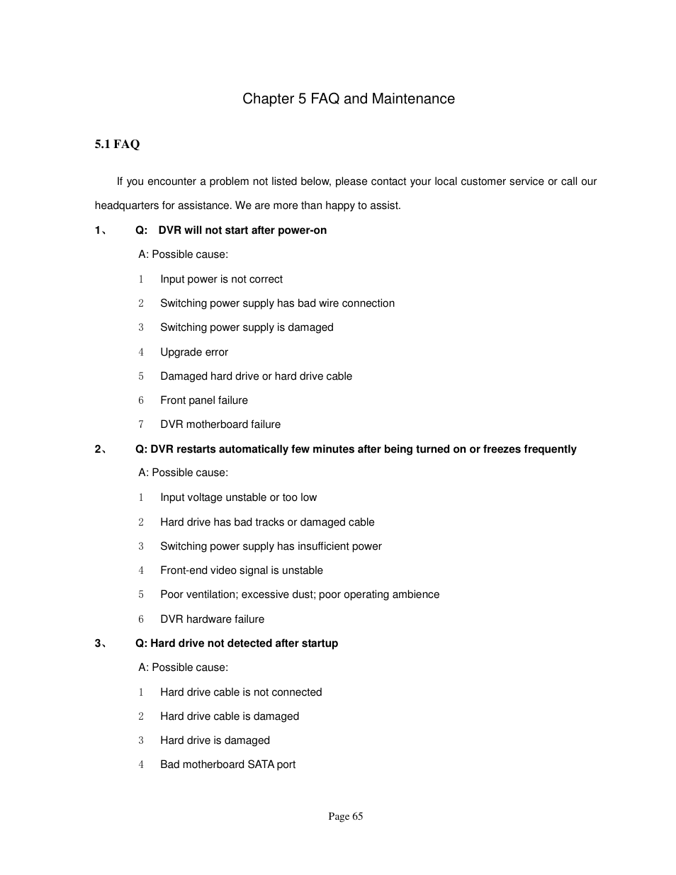 Chapter 5 faq and maintenance | ELRO FA420DVR 4-ch digital recorder + 500 gb hard disc USERS MANUAL User Manual | Page 65 / 73