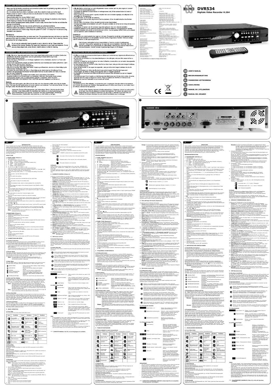 ELRO DVR534 4-Channel digital security recorder User Manual | 4 pages