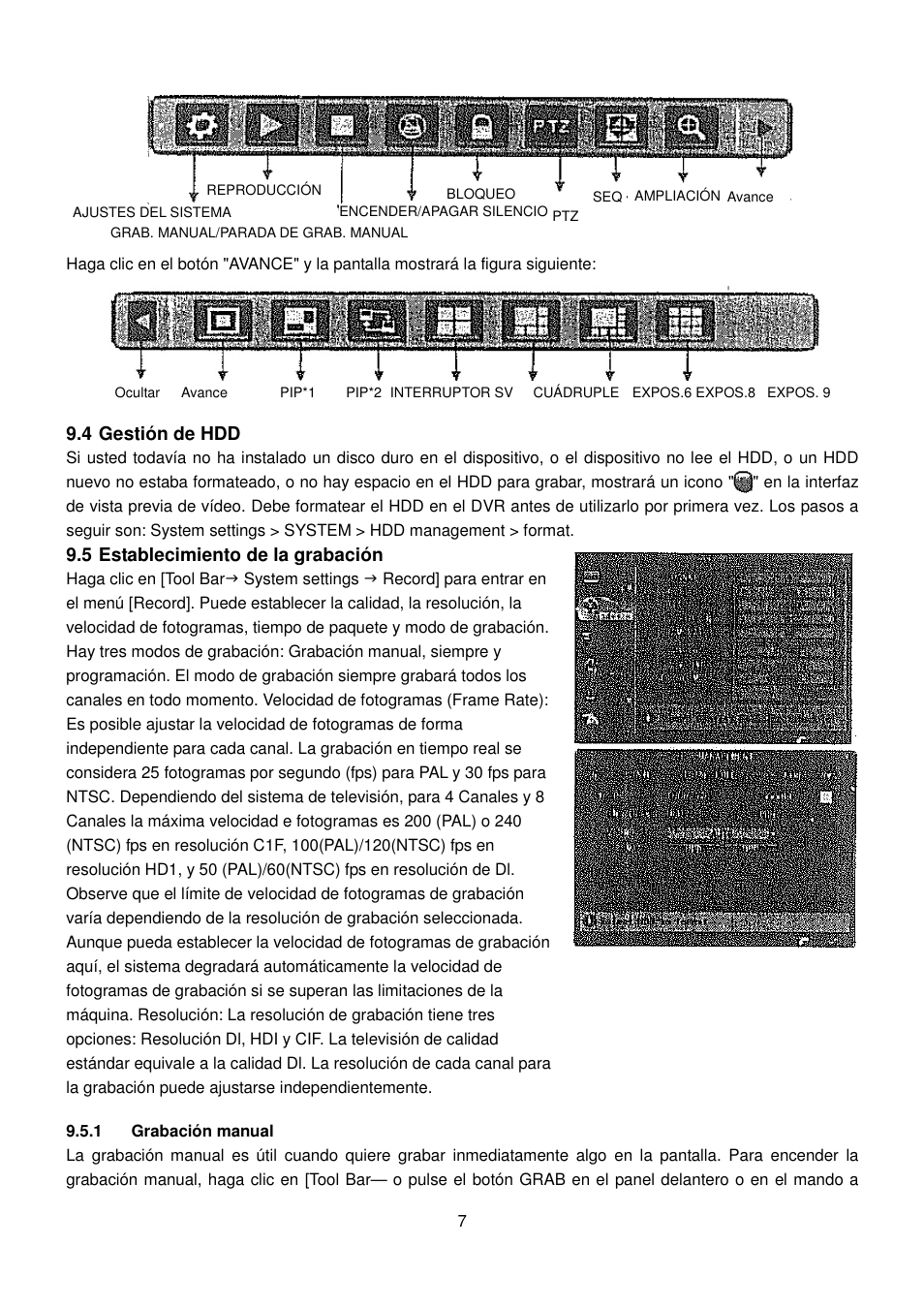 4 gestión de hdd, 5 establecimiento de la grabación | ELRO DVR151S Camera security DVR-system QUICK GUIDE User Manual | Page 8 / 13