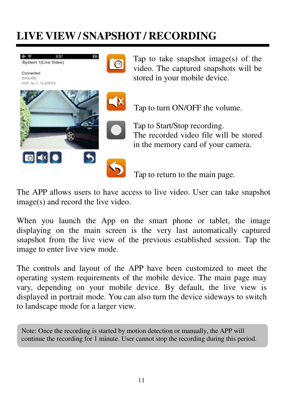 Live view / snapshot / recording | ELRO C935IP Plug & play network camera HD USERS MANUAL User Manual | Page 13 / 33