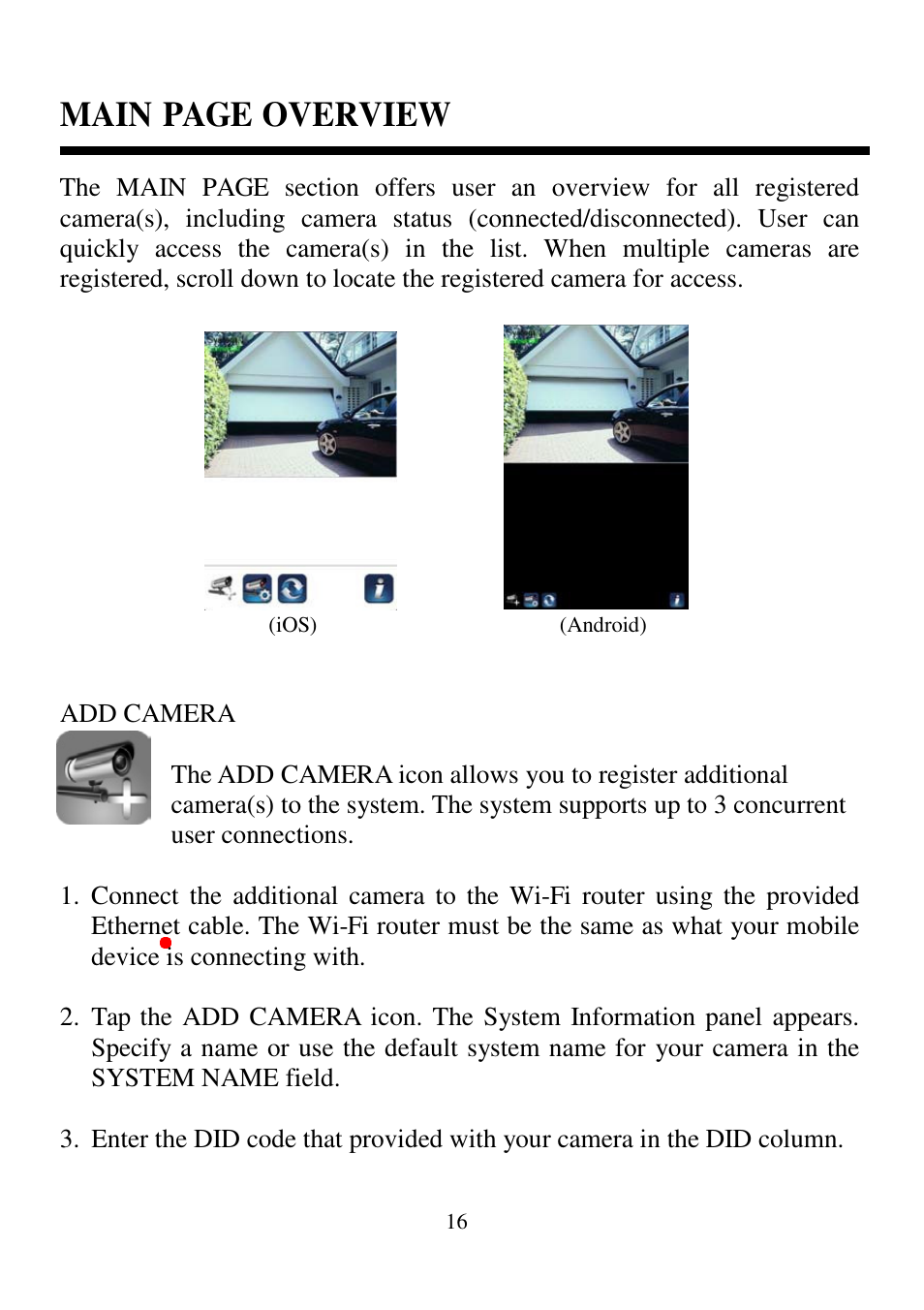 Main page overview | ELRO C935IP Plug & play network camera HD USERS MANUAL User Manual | Page 18 / 33