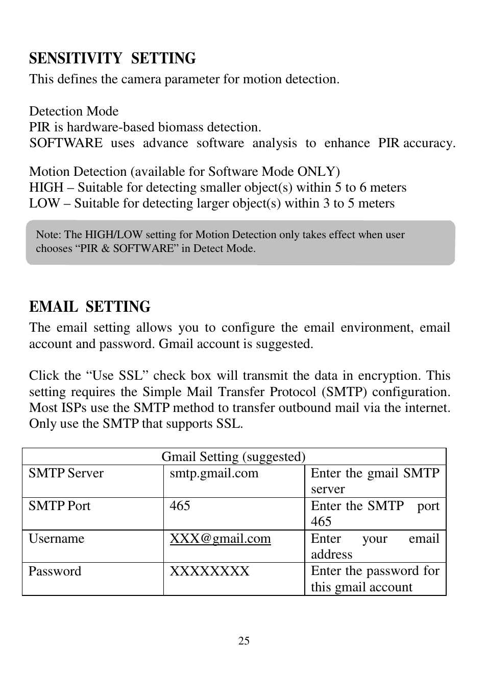 Sensitivity setting, Email setting | ELRO C935IP Plug & play network camera HD USERS MANUAL User Manual | Page 27 / 33