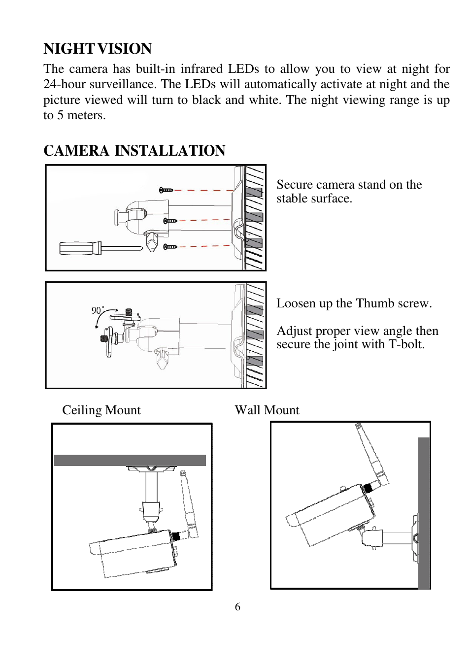 Night vision, Camera installation | ELRO C935IP Plug & play network camera HD USERS MANUAL User Manual | Page 8 / 33