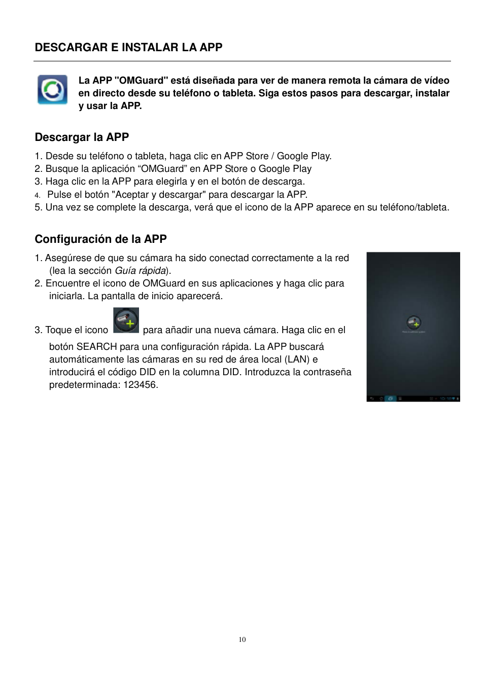Descargar e instalar la app, Descargar la app, Configuración de la app | ELRO C905IP Plug & play network camera USERS MANUAL User Manual | Page 11 / 32