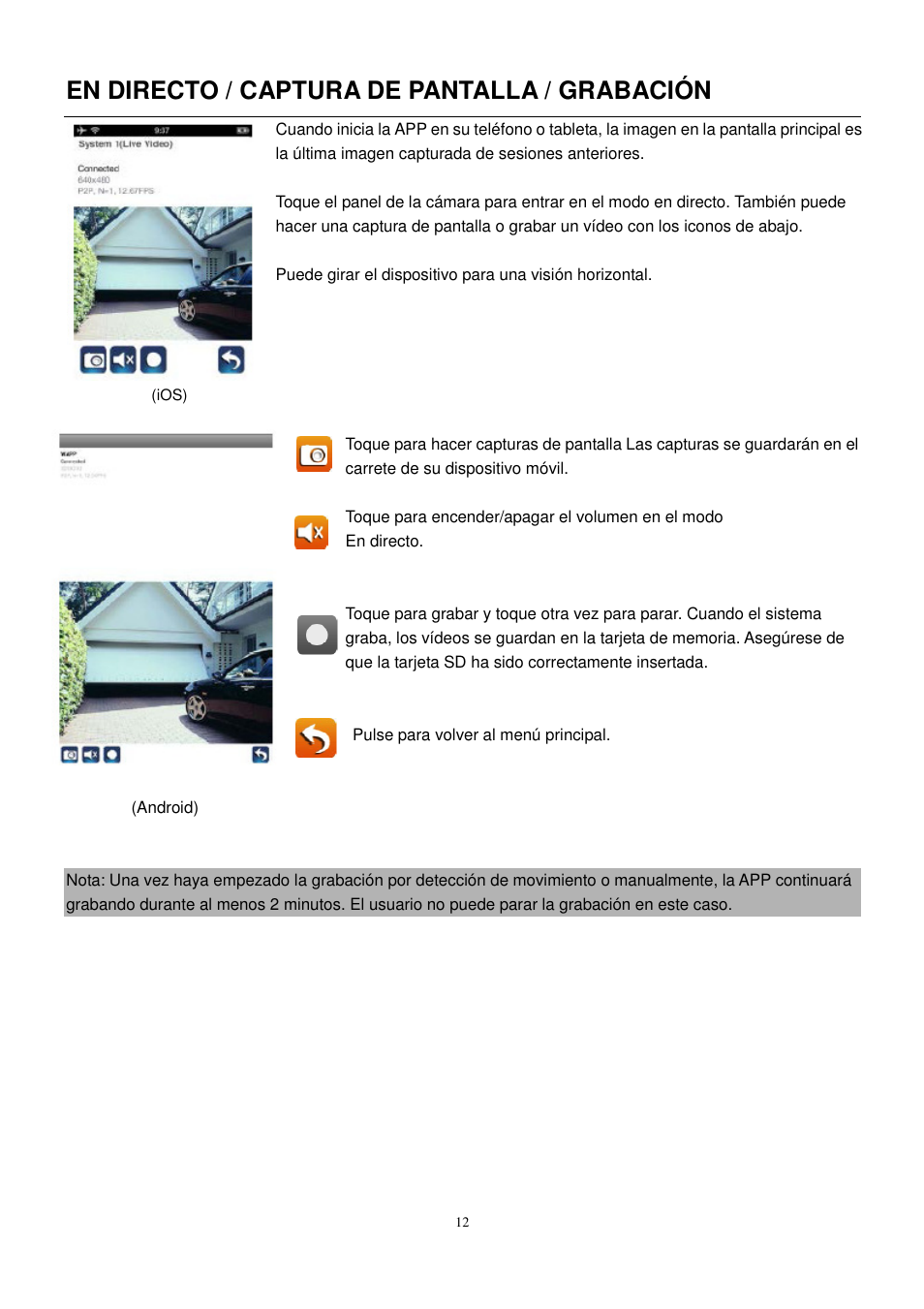En directo / captura de pantalla / grabación | ELRO C905IP Plug & play network camera USERS MANUAL User Manual | Page 13 / 32