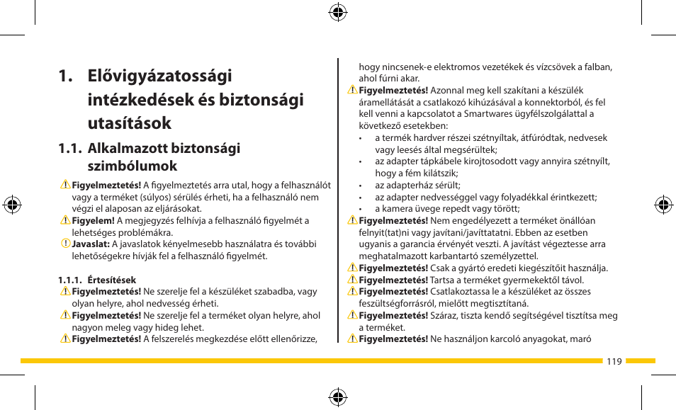 Kézikönyv c703ip, Alkalmazott biztonsági szimbólumok | ELRO FA703IP Plug & play wifi network camera User Manual | Page 119 / 176