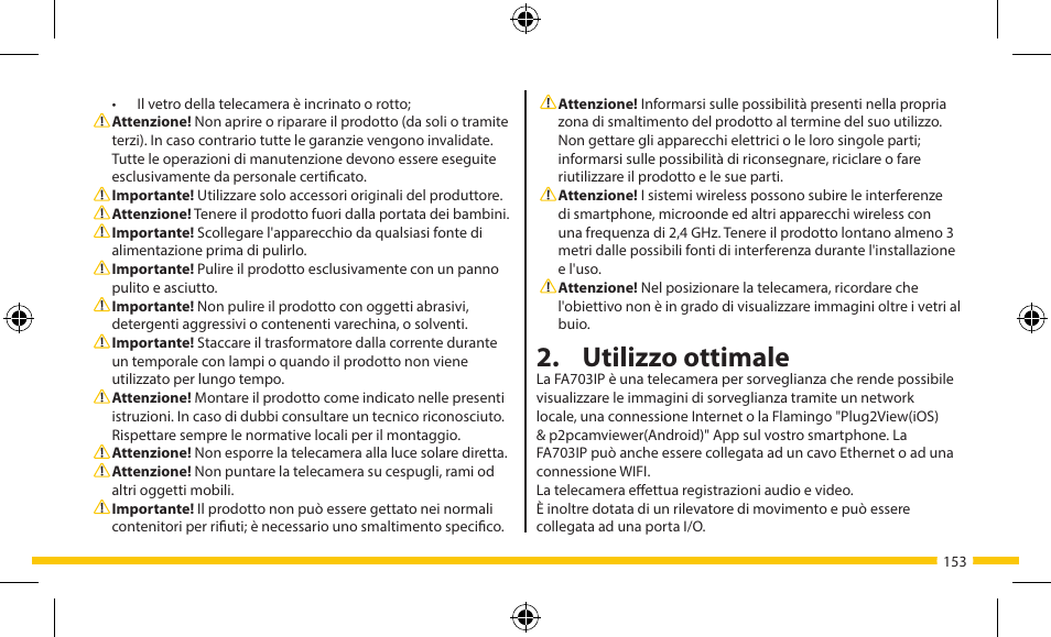 Utilizzo ottimale | ELRO FA703IP Plug & play wifi network camera User Manual | Page 153 / 176