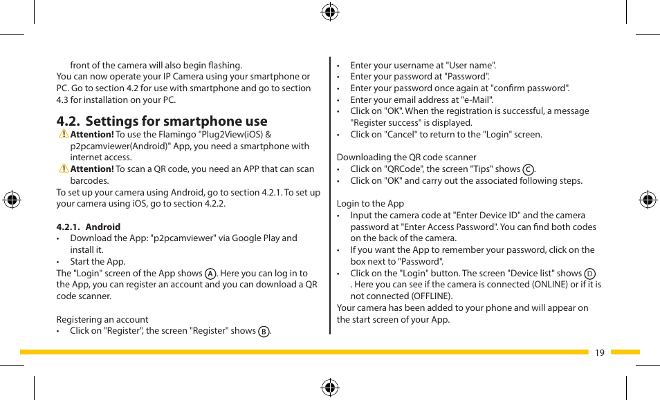 Settings for smartphone use | ELRO FA703IP Plug & play wifi network camera User Manual | Page 19 / 176