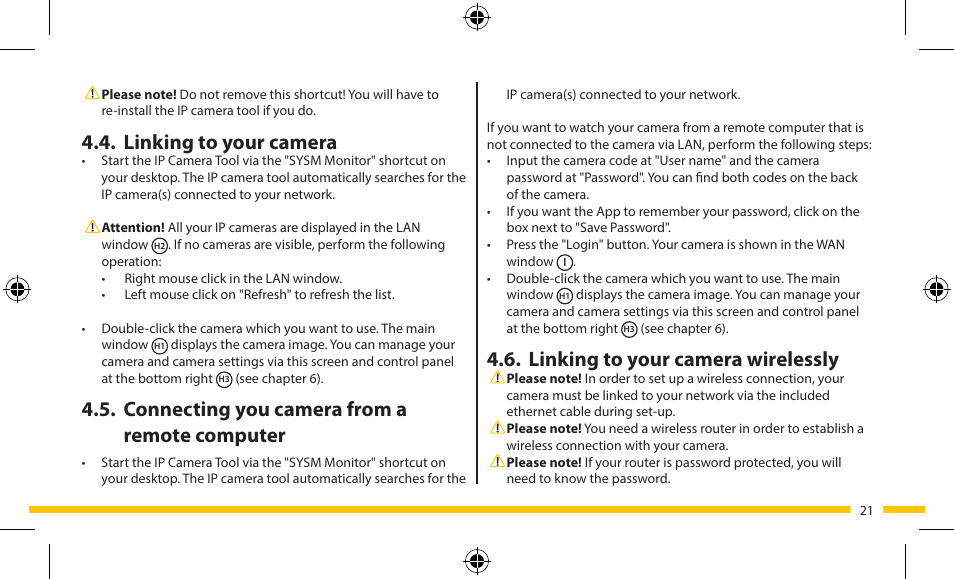 Linking to your camera wirelessly, Linking to your camera, Connecting you camera from a remote computer | ELRO FA703IP Plug & play wifi network camera User Manual | Page 21 / 176