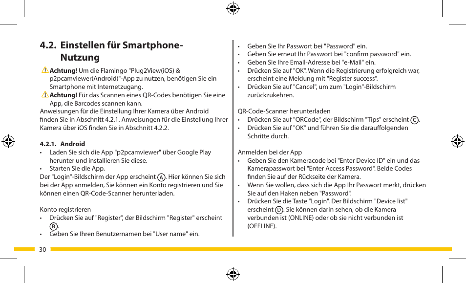 Einstellen für smartphone- nutzung | ELRO FA703IP Plug & play wifi network camera User Manual | Page 30 / 176