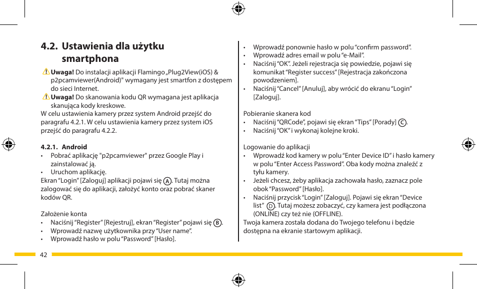Ustawienia dla użytku smartphona | ELRO FA703IP Plug & play wifi network camera User Manual | Page 42 / 176