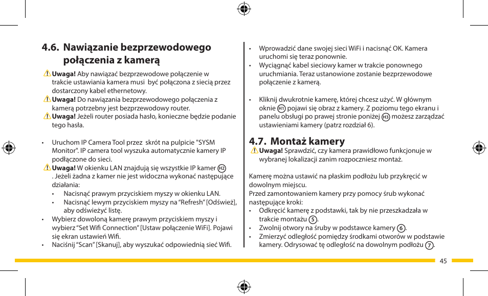 Montaż kamery, Nawiązanie bezprzewodowego połączenia z kamerą | ELRO FA703IP Plug & play wifi network camera User Manual | Page 45 / 176