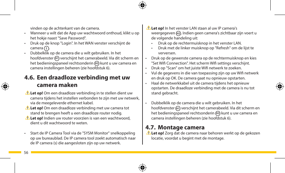 Montage camera, Een draadloze verbinding met uw camera maken | ELRO FA703IP Plug & play wifi network camera User Manual | Page 56 / 176