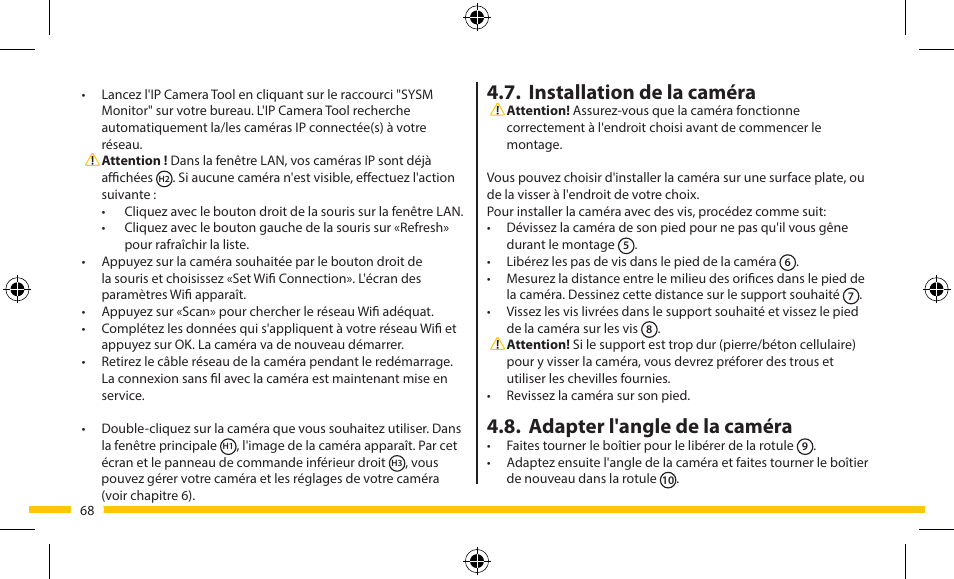 Installation de la caméra, Adapter l'angle de la caméra | ELRO FA703IP Plug & play wifi network camera User Manual | Page 68 / 176