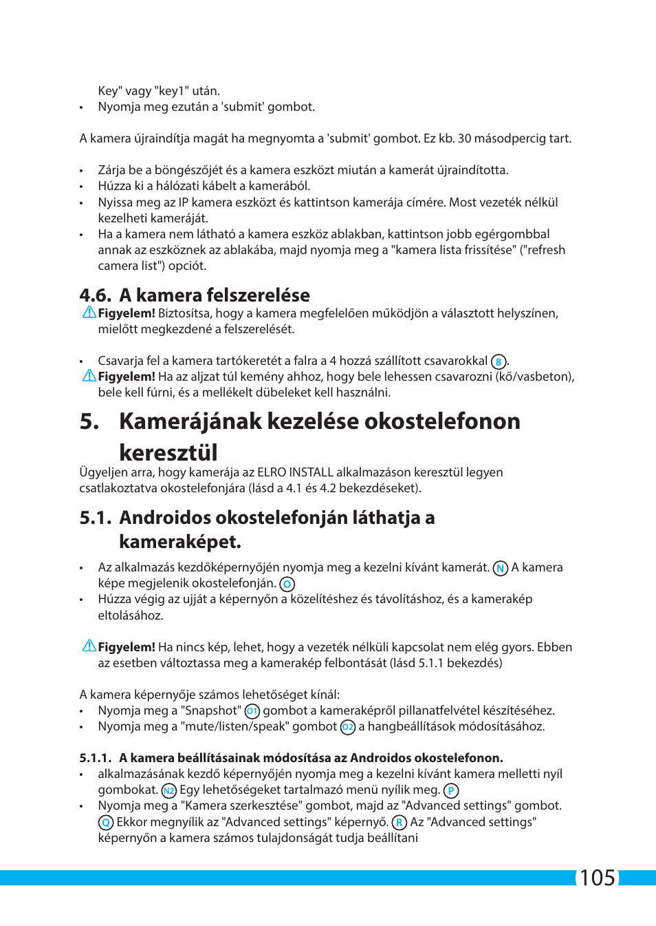 Kamerájának kezelése okostelefonon keresztül, A kamera felszerelése, Androidos okostelefonján láthatja a kameraképet | ELRO C904IP.2 Plug & play network camera User Manual | Page 105 / 140