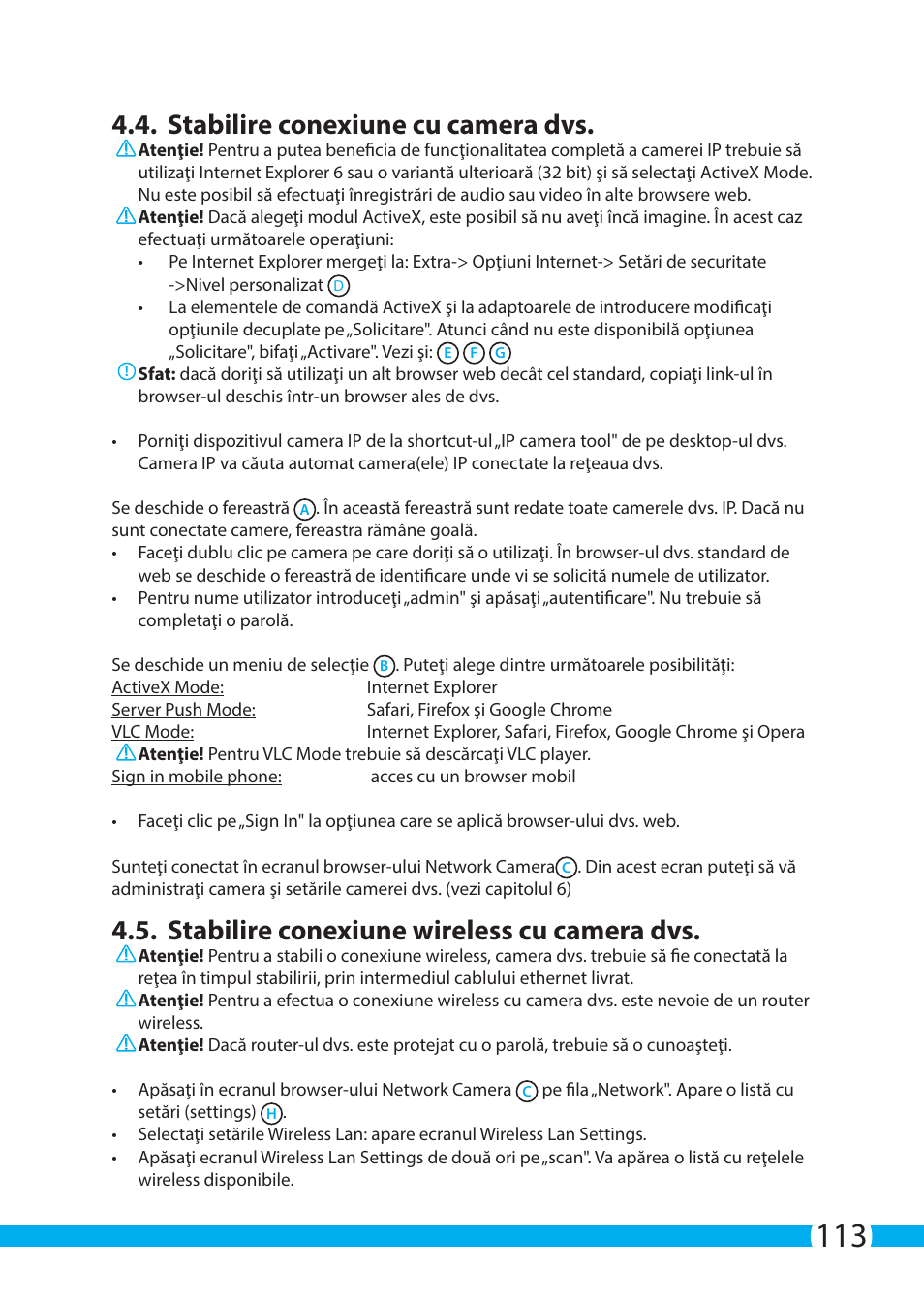 Stabilire conexiune cu camera dvs, Stabilire conexiune wireless cu camera dvs | ELRO C904IP.2 Plug & play network camera User Manual | Page 113 / 140