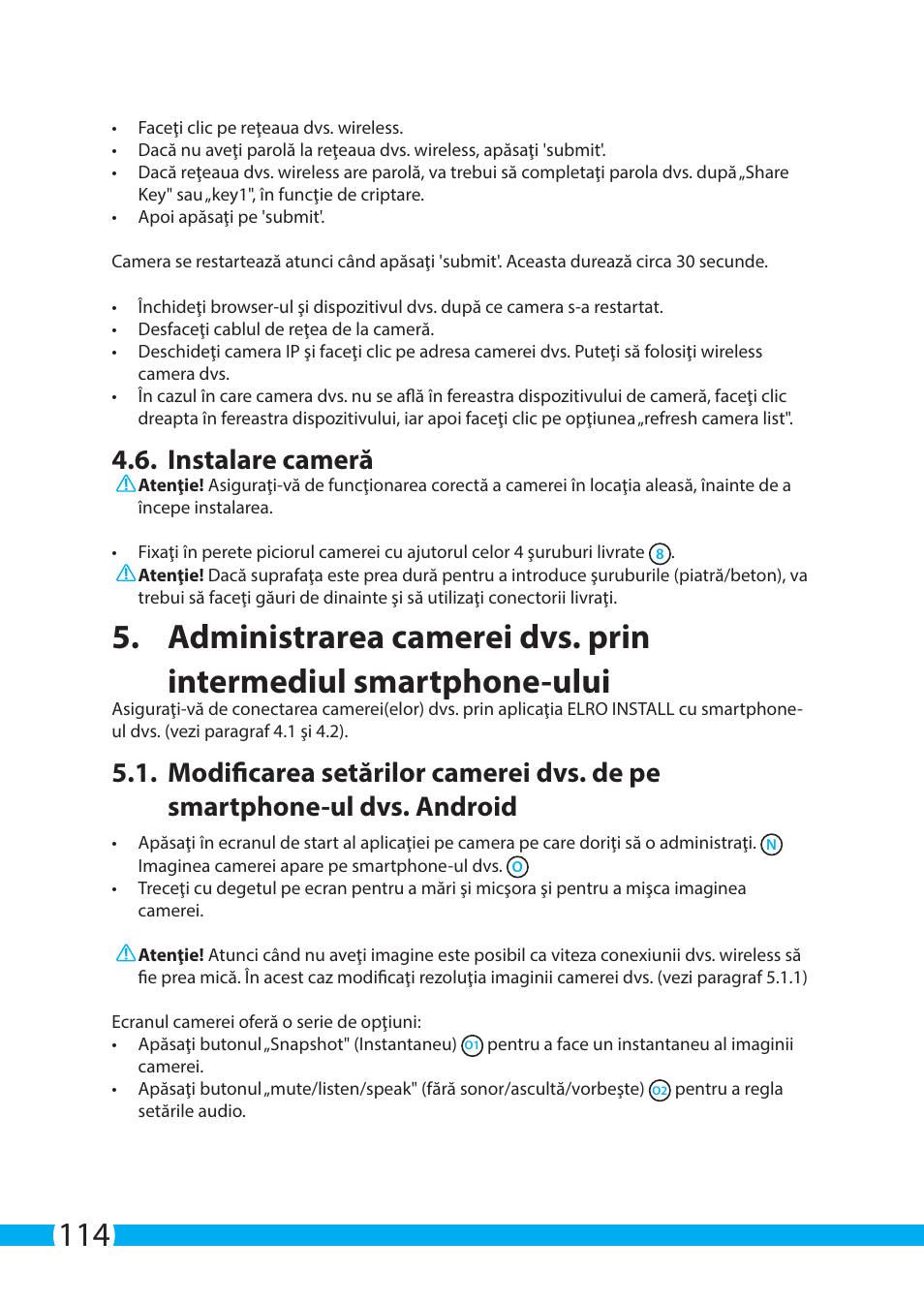 Instalare cameră | ELRO C904IP.2 Plug & play network camera User Manual | Page 114 / 140