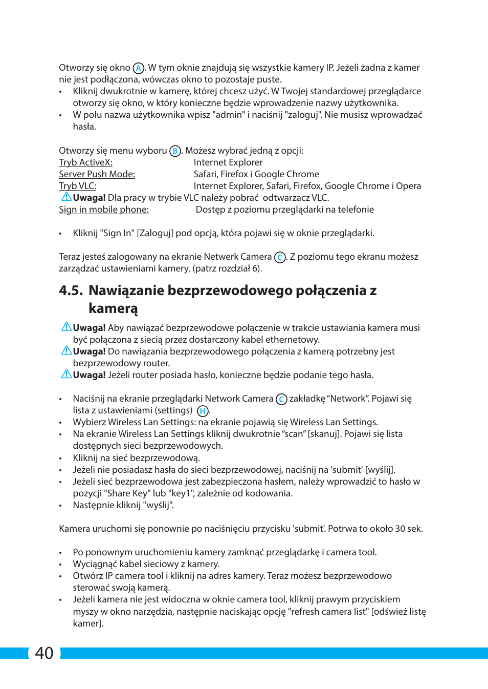 Nawiązanie bezprzewodowego połączenia z kamerą | ELRO C904IP.2 Plug & play network camera User Manual | Page 40 / 140