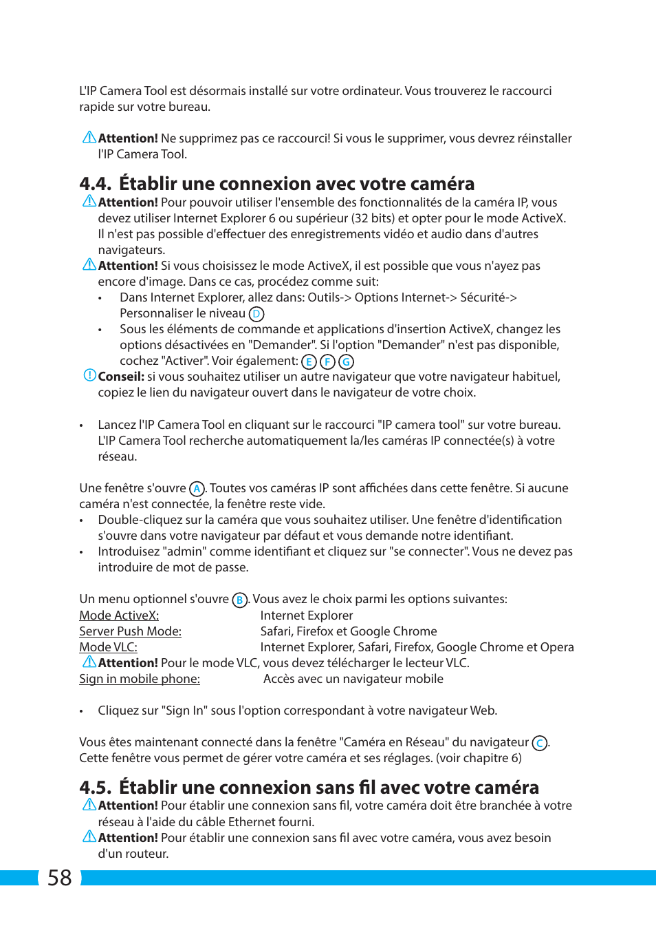 Établir une connexion avec votre caméra, Établir une connexion sans fil avec votre caméra | ELRO C904IP.2 Plug & play network camera User Manual | Page 58 / 140